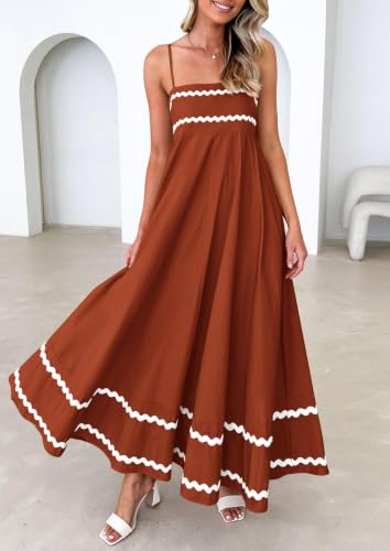 Image of PRETTYGARDEN Women's 2026 Summer Flowy Maxi Dress Casual Sleeveless Spaghetti Strap Ruffle Beach Long Dresses