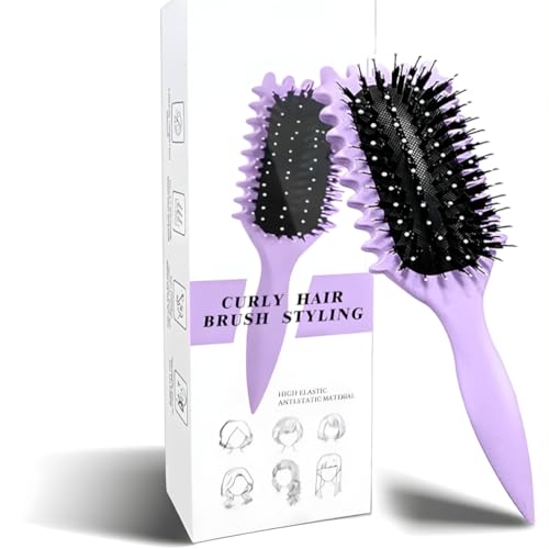 Image of KAIDAA Curl Defining Hair Brush for Curly & Wavy Hair | Detangling & Anti-Frizz Styling Brush for Wet & Dry Hair | For Thick & Frizzy Hair (Purple) (Pack of 1)