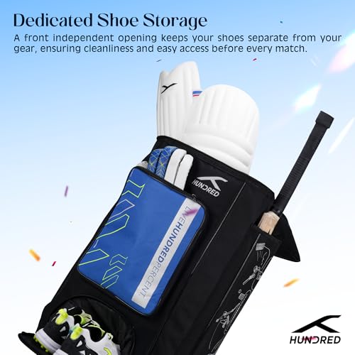 Image of Hundred Polyester Aspire Cricket Kitbag | Spacious & Durable Sports Gear Bag with Multiple Compartments | Shoe Compartment & Sturdy Zippers | Padded Straps(Black /Blue)