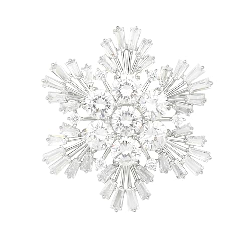 Image of Women's Cubic Zircon Snowflake Brooch Pins Elegant Clear Crystal Ice Flower Lapel Pin Breastpin