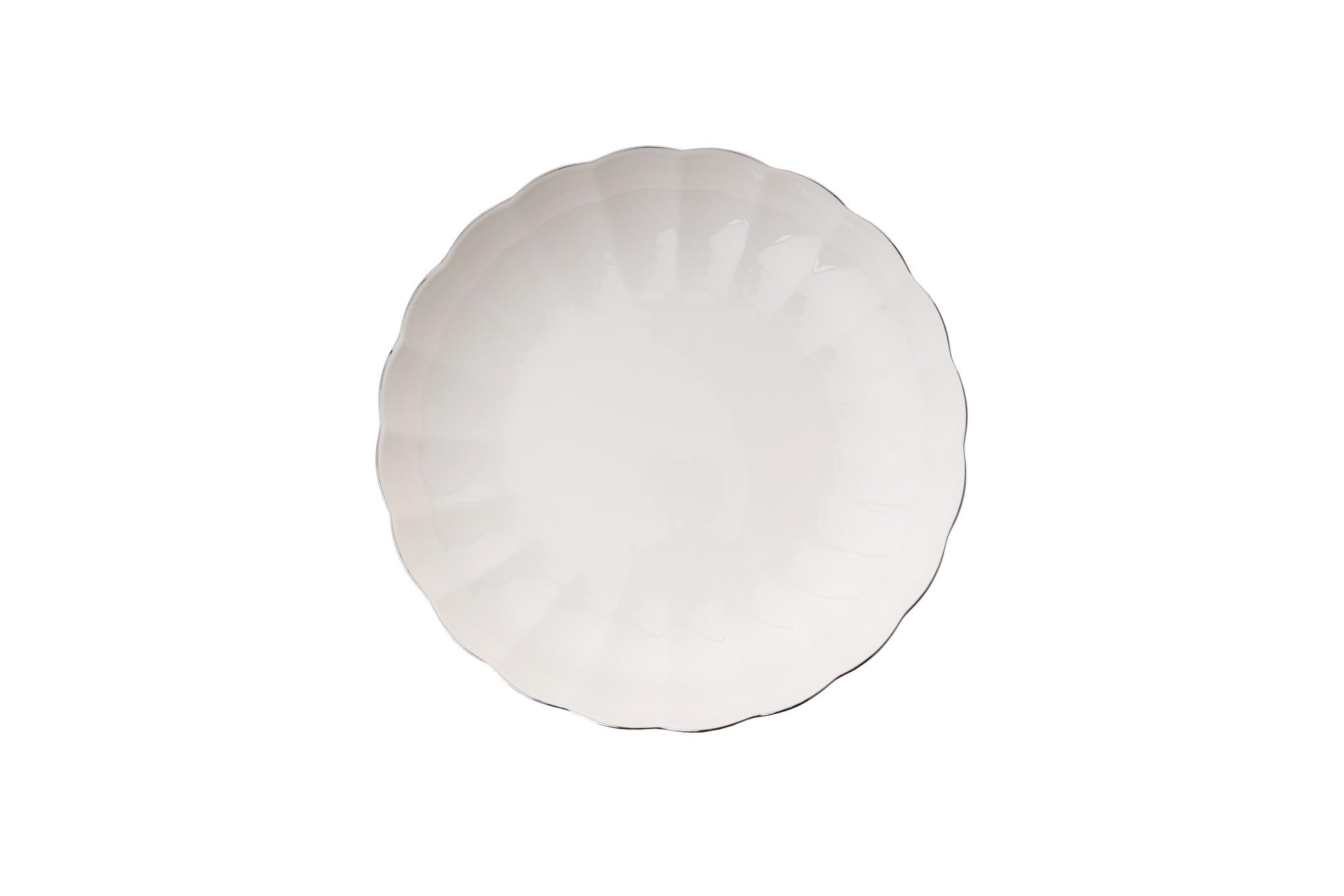 Vajilla elegante de 24 piezas, 100% porcelana, color blanco y plateado, incluye platos, platos hondos de postre y cuencos, no apto para lavavajillas y microondas