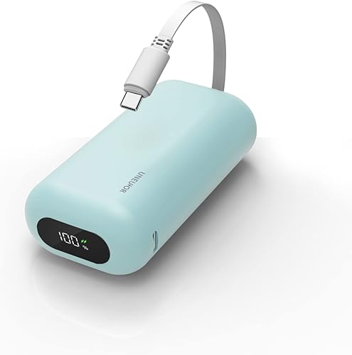 Cargador portátil con cable USB-C integrado, 10000 mAh 18 W PD cargador de batería de carga rápida. Pantalla LED ultracompacta compatible con iPhone