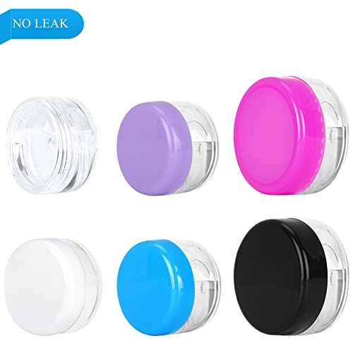 200PCS 5 Gram Sample Containers,5ml Empty Jars with Lids, Small Cosmetic Containers, Mini Sample Jars with 16PCS Mini Spatulas for Make Up, Oils, Lotion, Powder, Paint, Jewelry, Lip Balms(Blue Lid)4