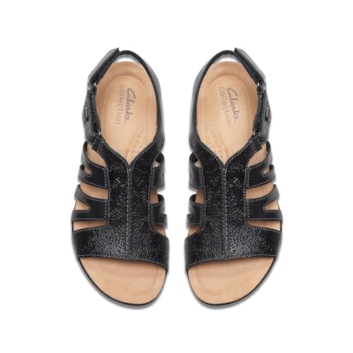 Clarks Clarks Collection Women's April Belle Flat Sandal, Black Leather, 6.5 Medium US