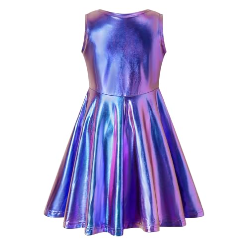 Girls Metallic Dress Kids Sparkly Shiny Dresses Twirl Swing Dresses2