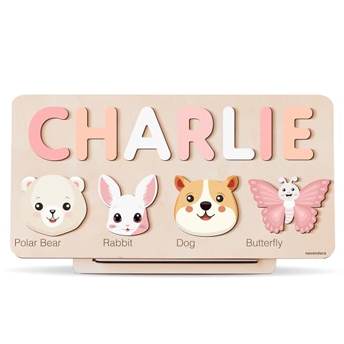Handmade Custom Gift for Baby, 1st Birthday Gift, Personalized Wooden Animals Puzzle with Custom Name, 1st Christmas Gift, Baby Shower, Special New Baby Gift, Custom Wooden Toys