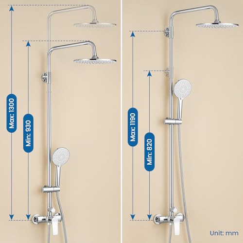 Auralum Duscharmatur Komplettset, Duscharmatur Duschsystem duschset Höhenverstellbar 0.9-1.3m… – Ansicht 4