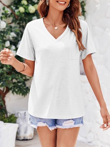 imesrun Womens V Neck Tshirts Short Sleeve Loose Casual Summer Tops with Pocket4