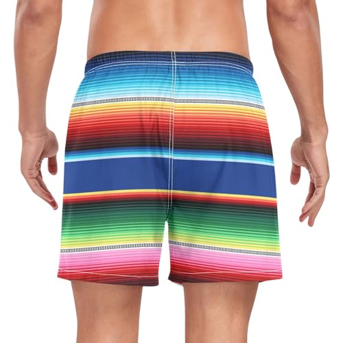 Mexican Serape Blanket Stripes Mens Swim Trunks,4.7" Inseam Quick Dry Lightweight Swimming Shorts#4792