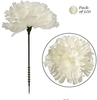 Larksilk Cream White Silk Carnation Picks, Artificial Flowers for Weddings, Decorations, DIY Decor