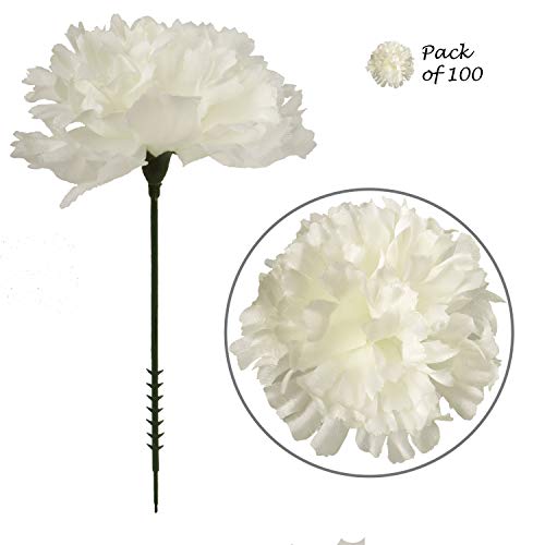 Larksilk Cream White Silk Carnation Picks, Artificial Flowers for Weddings, Decorations, DIY Decor