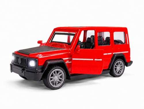 Image of Mercedes-Benz G-Class G-Wagon Die Cast Metal Model Car 1:36 Scale with Sound & Lights, Opening Doors & Bonnet, Pull Back Action, Premium SUV Toy Car for Kids & Collectors (RED)