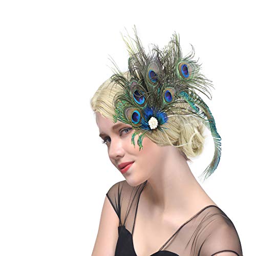 dressfan Vendimia Joven a la Moda Diadema Pluma de Pavo Real Diadema Cóctel Caballos Niñas Mujeres Coloridas