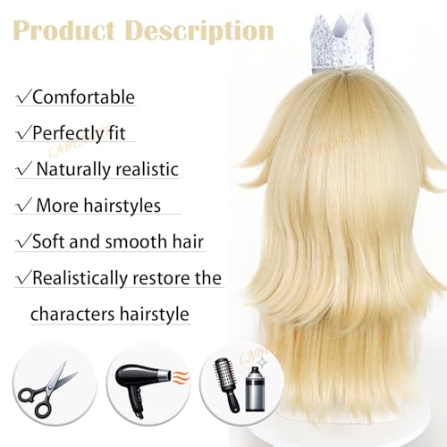 Image of LABEAUTE 6Pcs Long Blonde Princess Cosplay Wig for Women with Crown Wand Brooch Earrings Wig Cap Anime Costume for Halloween /Party
