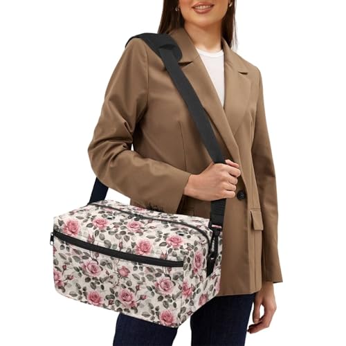 Image of Drnuikhe Roses Large Crochet Bag Knitting Tote Bag Portable Knitting Bag for Yarn Storage, Lightweight Crochet Bag Knitting & Crochet Supplies Crochet Gift for Mother Wife
