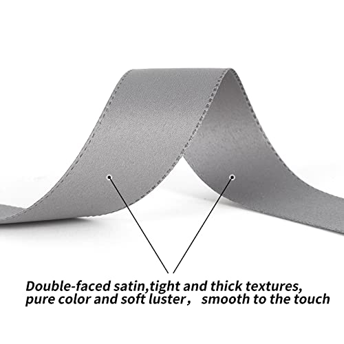 Wanvislin Silver/Gray Ribbon 1 Inch X 25Yards, Double Face Satin Ribbon For Gift Wrapping, Crafts, Bow Makings, 1 Inch X 25 Yards Sliver/Gray Matte Color #TOP2