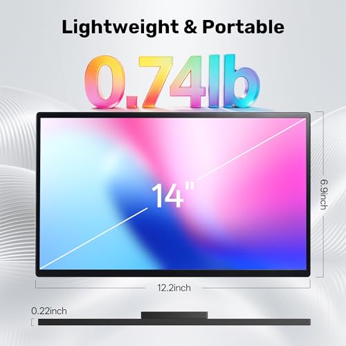Image of 14 inch Portable Monitor Touchscreen, Anti-Scratch 1080P FHD Touch Screen with Built-in Kickstand & Stereo Speaker, 100% sRGB USB-C HDMI External Travel Monitor for Laptop Mac Phone PC