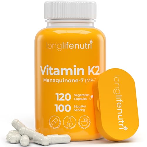 longlifenutri vitamin k2 mk-7 100mcg  nutrient support for bones and circulation 120 vegetarian capsules 4-month supply lab tested made in the usa non-gmo