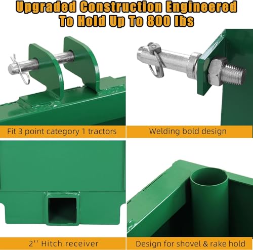 FinerFurnis 3 Point Ballast Box - 800lbs Capacity, 5cu.ft Volume, Fits Category 1 Tractor, Standard 2\'\' Hitch Receiver, Green - Thumbnail 6