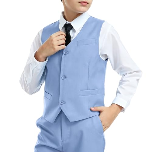 Image of Boys' Vest Slim Formal Suit Vest for Wedding Homecoming with Pockets Adjustable Back Strap, Size 2-20 Years