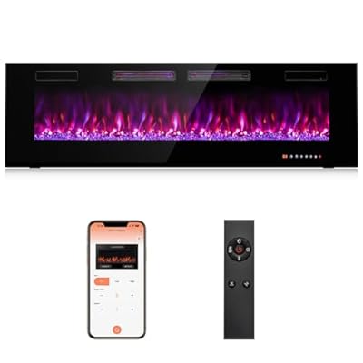 Tangkula 60 Inches Electric Fireplace Inserts, 3.19 Inches Ultra Thin Recessed & Wall Mounted Fire Place with Adjustable Flame Color & Speed, 12 H Timer, Remote Control, Touch Screen and WiFi App