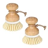 kurriuwu Efficient Palm Brush - Juego de 2 platos de bambú con cerdas flexibles, mango ergonómico, a prueba de aceite, eliminación de manchas para fregadero, cuenco, sartén, limpieza de cocina, color