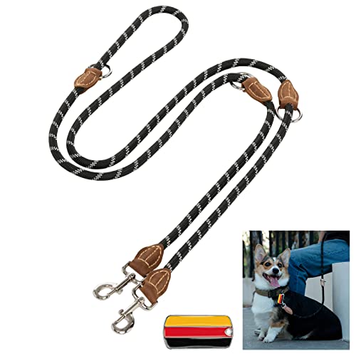 Hundeleine 3M Große Hunde Doppelleine Reflektierend, Premium Hunde Leine 3fach Verstellbar Umhängeleine aus Nylon, Führleine Hund Rund und Bissfest mit 2 Karabiner Dog Lead 14mm Cover