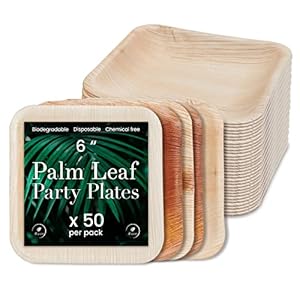 Palm Leaf Plates – Compostable and Grease Resistant 6 Inch Square Plates – Eco Friendly Plate is 100% Natural, Sturdy & Microwave Safe – Disposable & Biodegradable Wood Alternative to Bamboo Plates