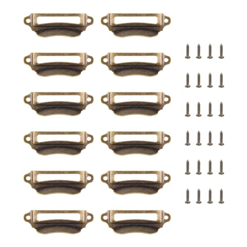 QUARKZMAN 12Pcs Asas de Taza Cepilladas de Metal Vintage con Tornillos para Cajón Armario Cocina Decoración de Muebles Bronce