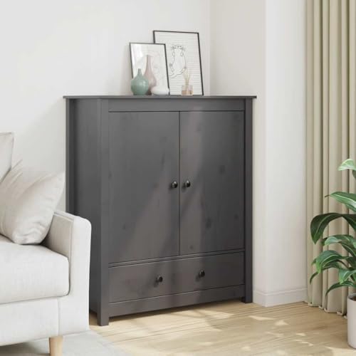 Armario de salon en pino rustico gris, mueble auxiliar de 100 cm para pasillo 4