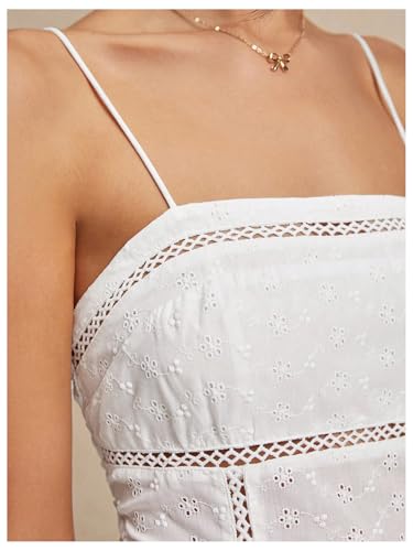 MakeMeChic Women's Summer Camisole Tops Crop Spaghetti Strap Frill Trim Sleeveless Eyelet Tank Top3