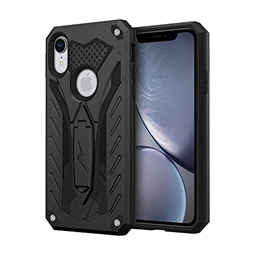 Zizo Static Cover - Case for iPhone XR + Military Grade Drop Tested + Built in Kickstand (Black/Black)
