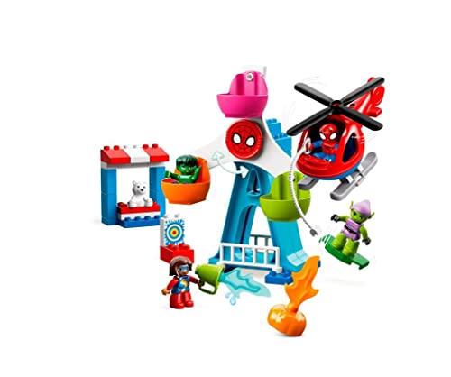 Image of LEGO 10963 Duplo Marvel Spider-Man and Friends: Fairground Adventures, Building Toy for 2 Year Old Kids with Helicopter and Hulk Figure