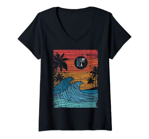 Damen Los Angeles California Dreaming T-Shirt CA Long Beach Surf T-Shirt mit V-Ausschnitt