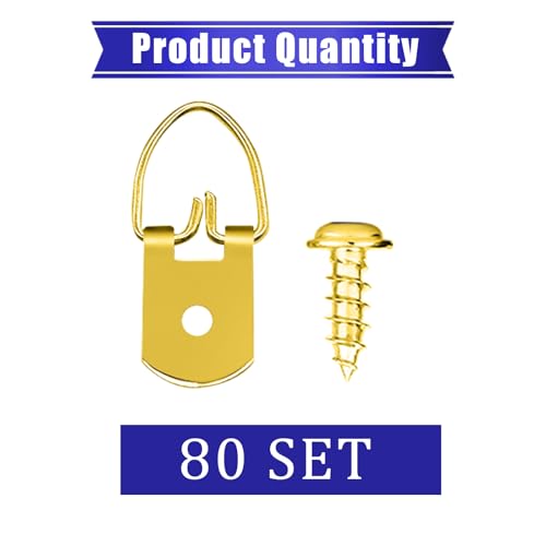 Image of 80PCS D Ring Picture Hangers with Screws,Single Hole Picture Hanging Hooks Picture Hanging Hardware,Picture Hooks for Mirror, Frame,Clock, Decoration, Paintings