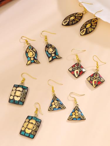 Image of Qiroko Boho Charm Collection | Ethnic Traditional Handmade Tibetan Combo Earrings Set For Women And Girls | Multi-Colour | Anniversary Birthday Gifts