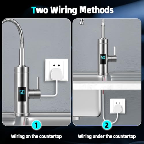 Elektrischer Wasserhahn mit Durchlauferhitzer,2025 Upgrade 220V 3000W 360° Edelstahl Heiß- Und Kaltwasserhahn mit LED Temperaturanzeige, Max.60℃ Heizung Smart Heater Wasserboiler für Küche Wohnwagen