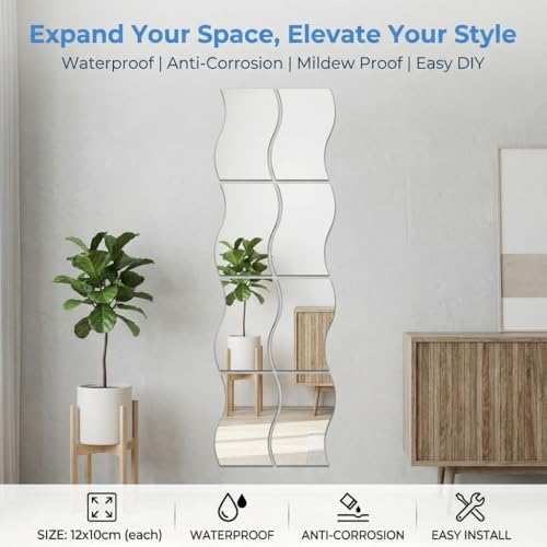 6 piezas de adhesivos espejo de pared acrílico en forma de onda miniatura 4