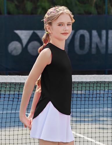 Image of Zaclotre Girls Athletic Tank Tops High-Low Hem Loose Fit Summer Top Kids Sleeveless Sport Shirts 5-14 Years