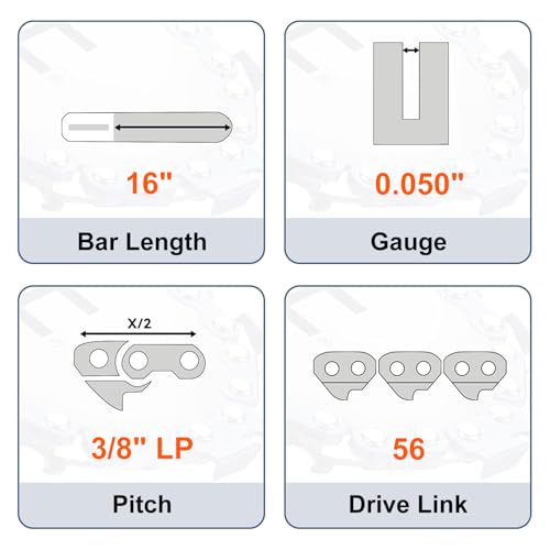 NEO-TEC 16 Inch Chainsaw Chain 3/8" LP Pitch, 0.050" Gauge, 56 Drive Links Fits for Craftsman, Poulan, Echo, Greenworks Chainsaw and More- S56 (3 Chains)