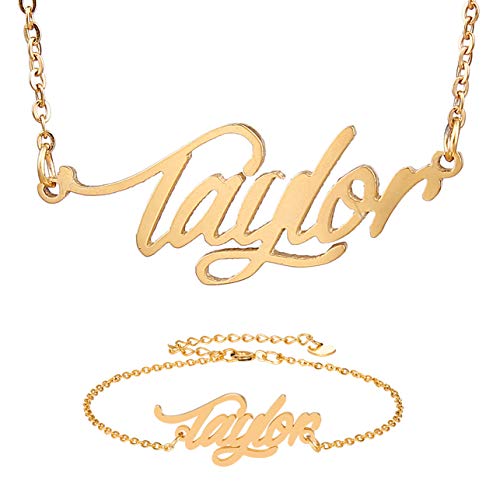 HUAN XUN Person Name Necklace & Bracelet Taylor Name in Gold