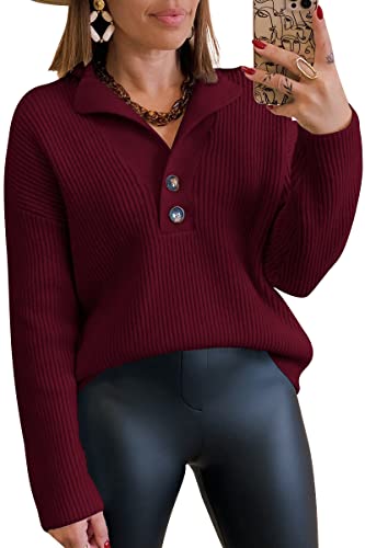 Lillusory 2024 Fall Sweaters Tops For Women Knitted Burgundy Casual Fashion Sweater Dressy Long Sleeves Basic Cute Wine M thumb #3