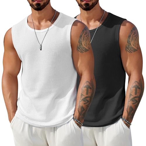 COOFANDY Men's Black Tank Top 2 Pack Casual...