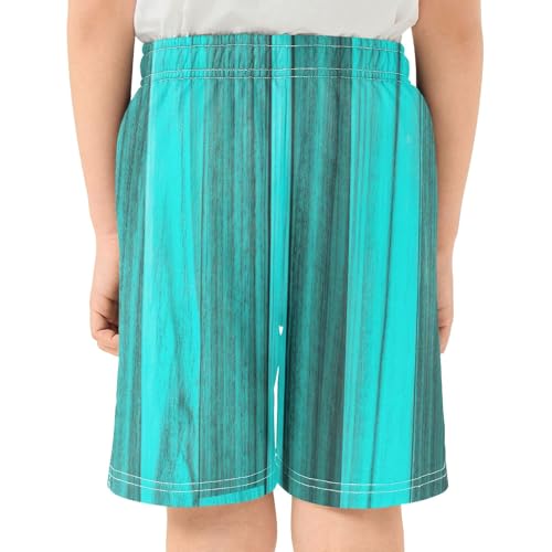 Turquoise Wood Texture Youth Boys Summer Shorts Elastic Waist Trendy Above-The-Knee Boys Athletic Shorts XS3