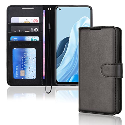 TECHGEAR Leather Wallet Case for Oppo Find X5 Lite 5G Flip Protective Case Cover with Wallet Card Holder Stand & Wrist Strap - Black PU Leather with Magnetic Closure for Oppo Find X5 Lite 5G