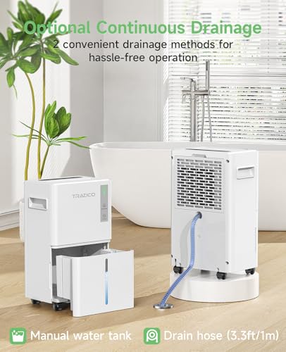 Image of 1500 Sq.ft Dehumidifier for Basement, Trazico 21 Pint Quiet Dehumidifiers for Home with Drain Hose, Smart Humidity Control, 3 Modes, 24H Timer, Auto Defrost, for Large Room, Bedroom, and Bathroom