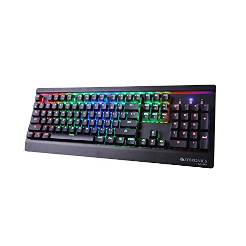 Zebronics Zeb-Max Pro Mechanical Gaming Full Size Keyboard, Suspended Keycaps, 18 Rgb Light Modes (Gold Plated Usb, Braided Cable)