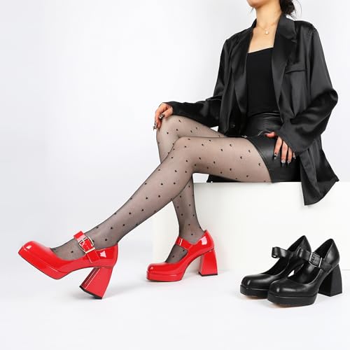 Soireelady Womens Chunky Platform Heels, Mary Jane Shoes Block Heel Pumps, High Heel Square Toe Heels Ankle Strap Dress Shoes Comfort Fashion 4 Inch2