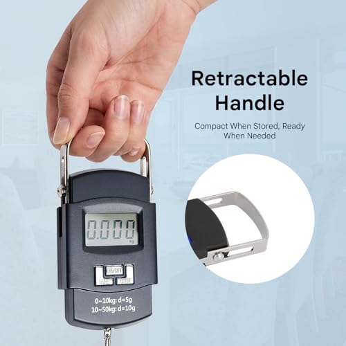 Image of GLOTY Portable Digital Luggage Weighing Scale 50kg /110lb | Handheld Electronic Hanging Hook Scale with LCD Display | Travel Bag Weight Machine | Lightweight Mini Baggage Scale for Travel & Home Use