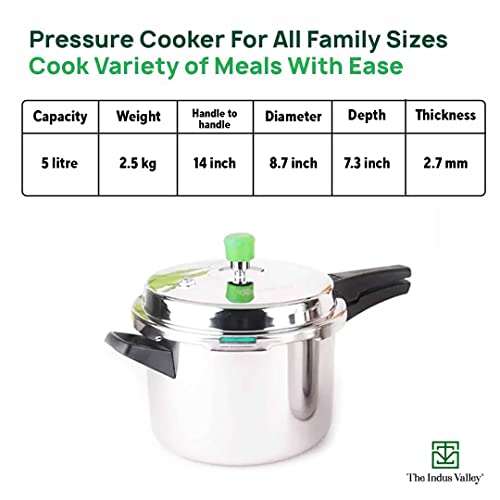 The Indus Valley Triply Stainless Steel Pressure Cooker 5 Litre, 2.5